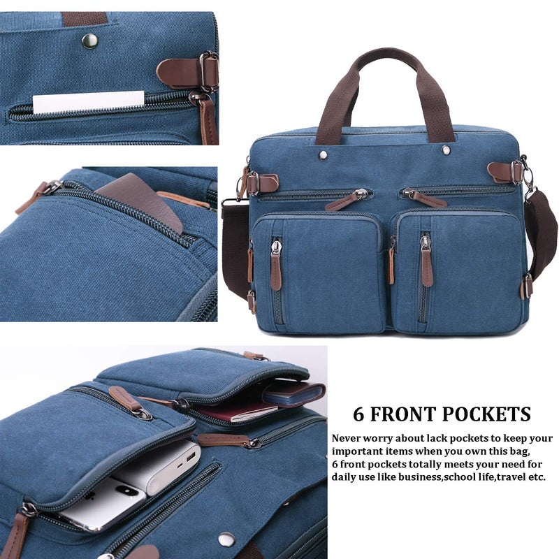 CROCOD 3 in 1 Convertible Laptop Backpack, 17.3 inch Messenger Bag for Men, Multi-Functional Travel Laptop Bag for College Men Women (17.3 Inch, Blue) - Image 5